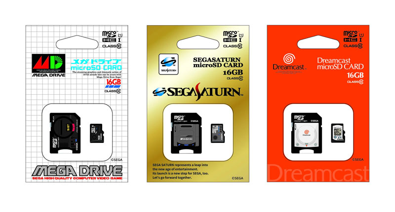 ドリキャス・セガサターン・メガドライブデザインのmicroSDカード パッケージまでSEGAハードの魅力を再現
